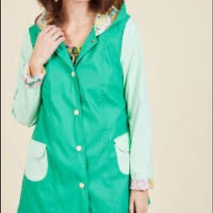 ModCloth Green Rain Jacket with soft floral lining